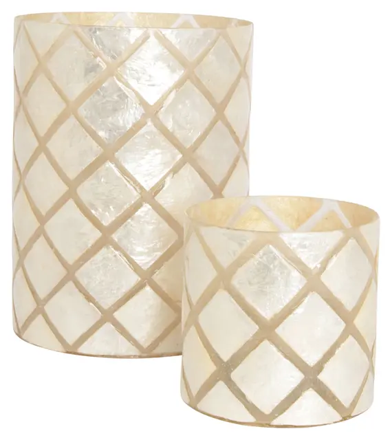 Halvor Bakke Varca rutet telysholder 10x10 Hvit/Creme Capiz 