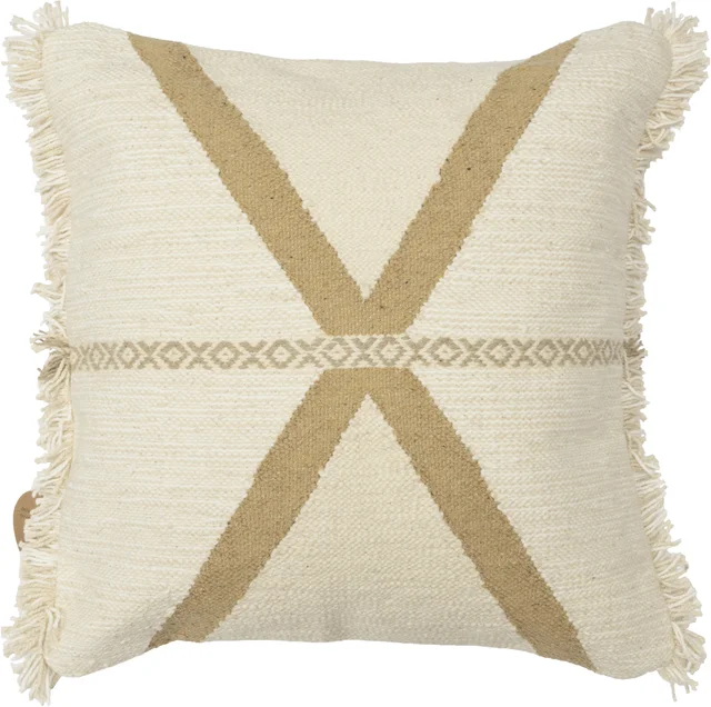 Lama Putetrekk grov bomull 50x50 Offwhite beige kryss 