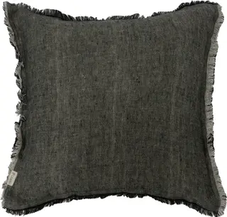 Lama Putetrekk Frynser lin svartmelert 50x50